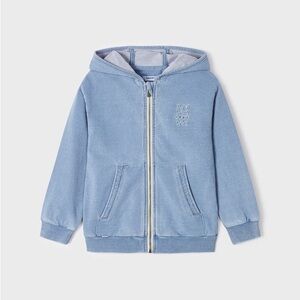 Mayoral Blue Zip-Up Hoodie Sweatshirt with Ribbed Cuffs